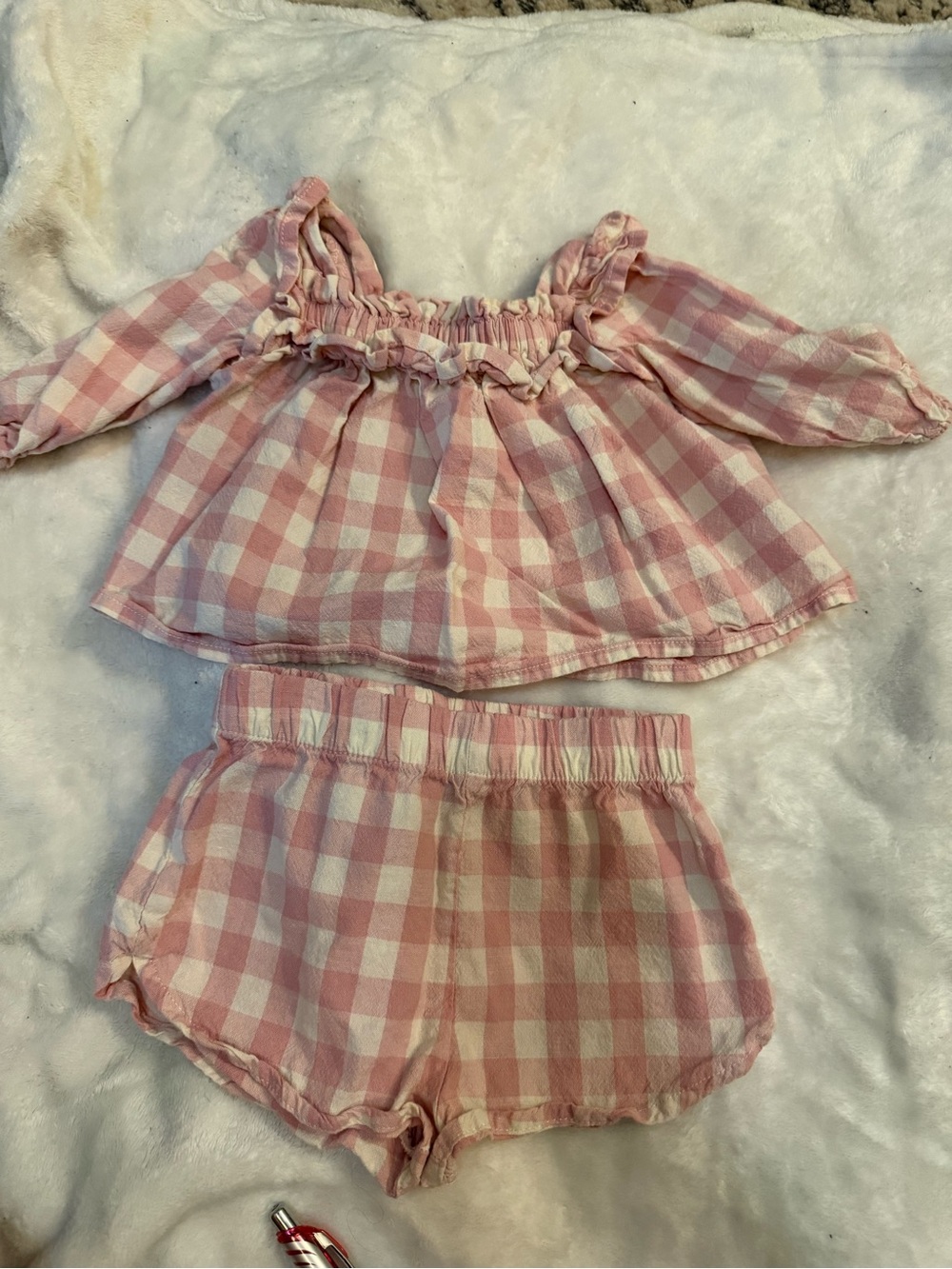Pink & White Gingham Ruffle Two-Piece Baby Set